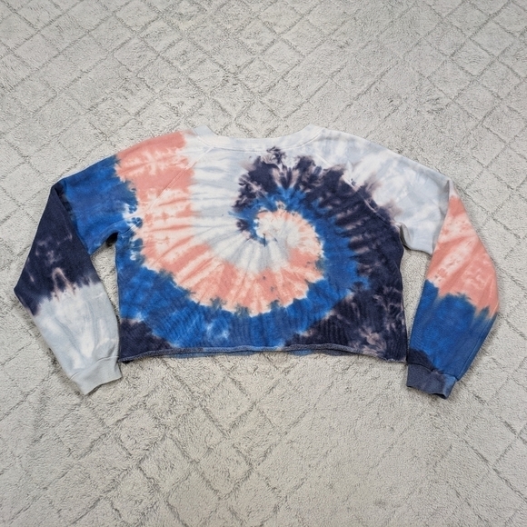 Wildfox Sweatshirt Women's S Blue Red Tie Dye Swirl Crew Neck Crop Cotton LA - Picture 7 of 7